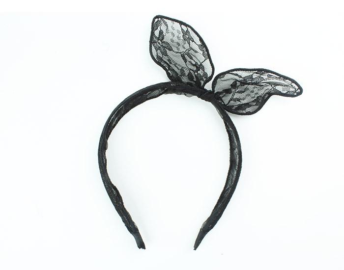 Black Lace Bunny Ears Headband - Image 3
