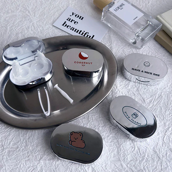 Trendy Reflective Silver Mirror Contacts Lens Storage Case